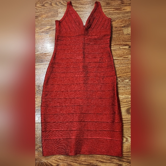 🔥Sexy Red Sparkly Rayon V-Neck Bandage Bodycon Club Dress Women's M - Picture 5 of 10